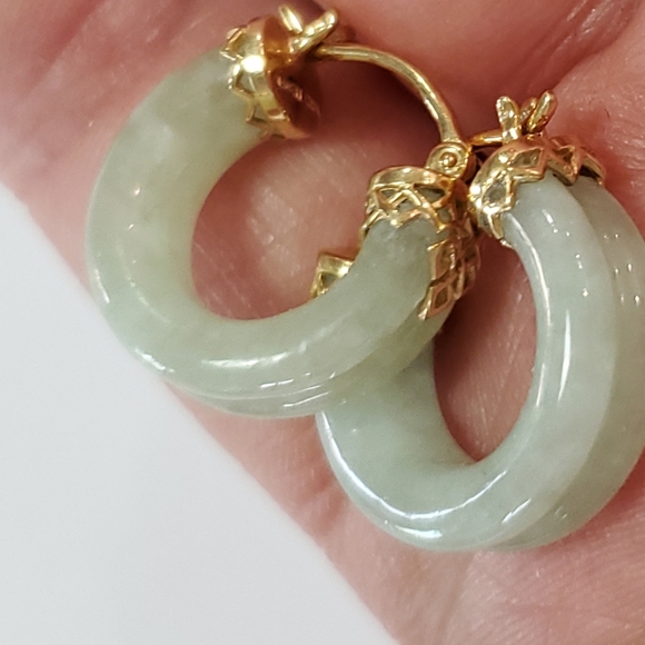 14k Jade Hoop Earrings - Picture 8 of 12